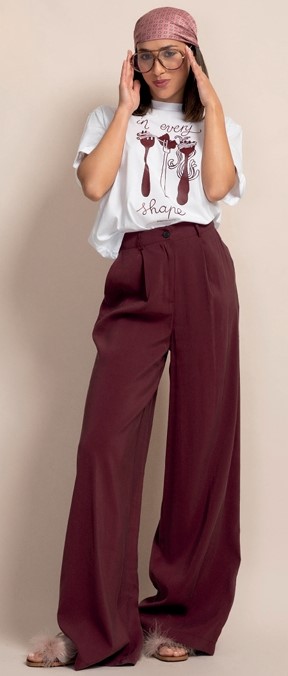 PEPE ROSA Pantalone ampio con pinces vita alta tessuto fluido