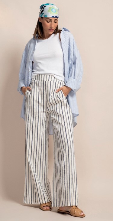 PEPE ROSA Pantalone ampio gessato con elastico in vita