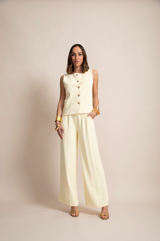 PEPE ROSA Pantalone ampio con pinces tessuto fluido