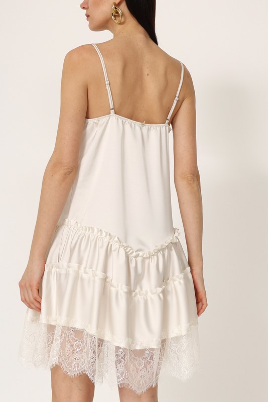 PHILIA LOFT Abito in satin con balze e pizzo