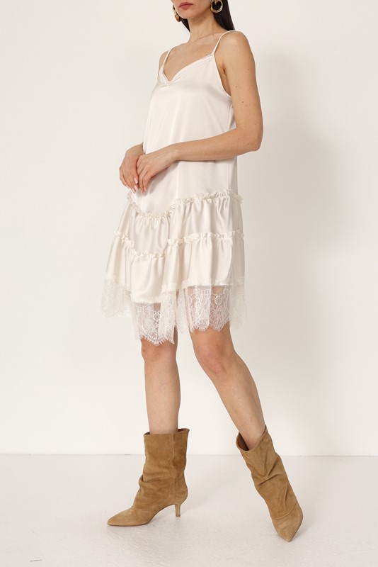 PHILIA LOFT Abito in satin con balze e pizzo