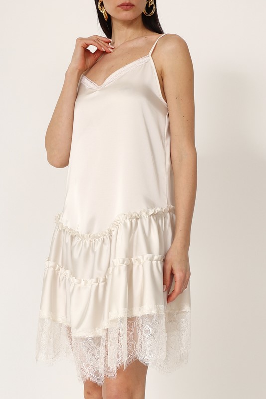 PHILIA LOFT Abito in satin con balze e pizzo