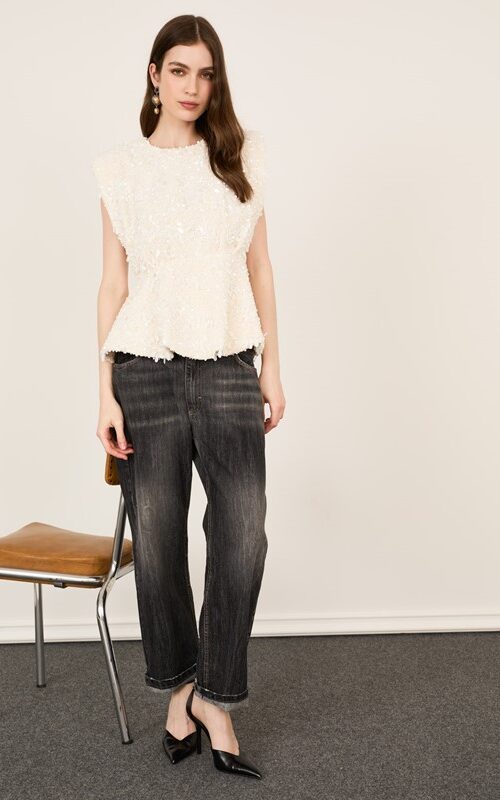 PHILIA LOFT Top con paillettes e spalline imbottite