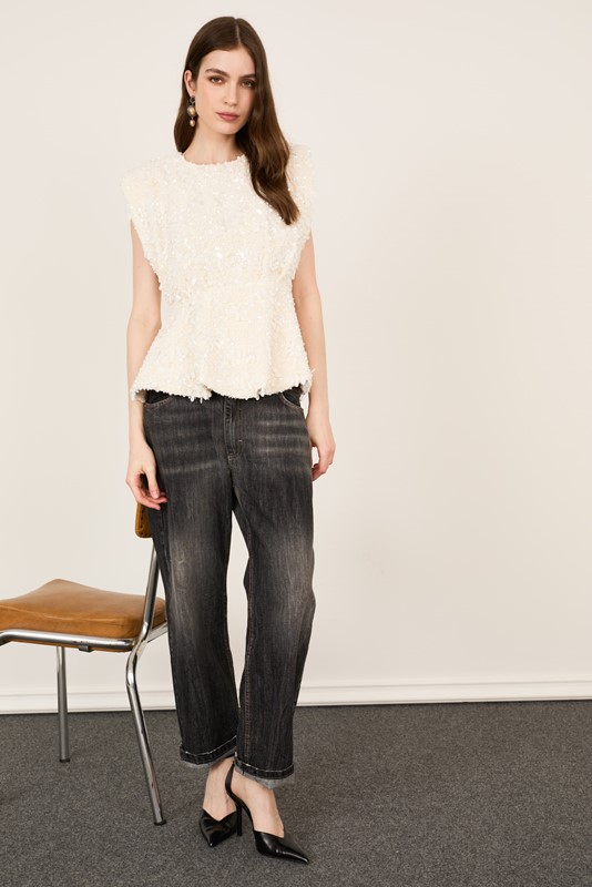 PHILIA LOFT Top con paillettes e spalline imbottite