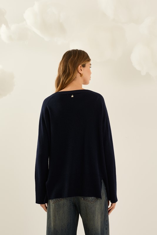SOUVENIR Maglia over scollo tondo con spacchetti laterali
