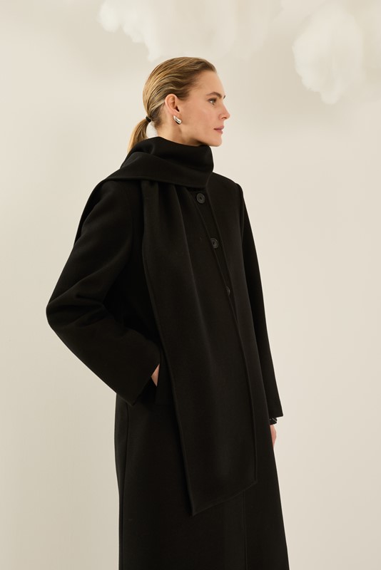 SOUVENIR Cappotto lungo over girocollo con sciarpa applicata