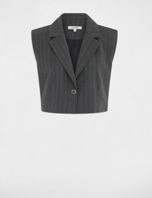 1E05F36F76C95C3C0D3027DA44A68D9D_ MORGAN Gilet crop gessato 1 bottone con spalline imbottite