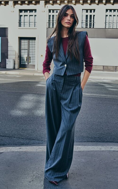 MORGAN Pantalone gessato con pences gamba dritta