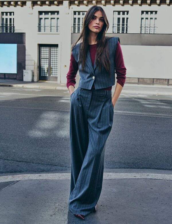 MORGAN Pantalone gessato con pences gamba dritta