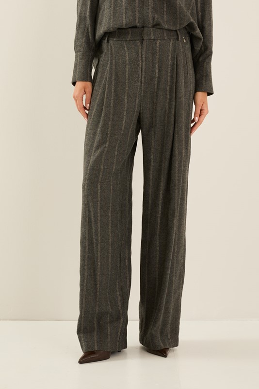 SOUVENIR Pantalone gessato oro con pences misto lana