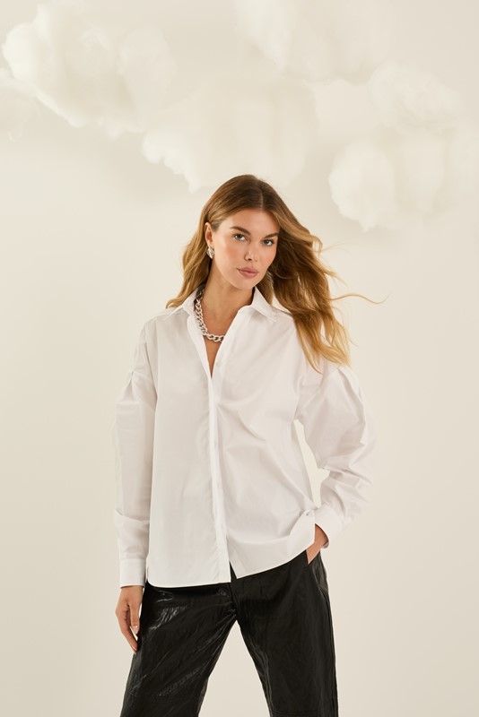 SOUVENIR Camicia over taglio dritto con manica a sbuffo