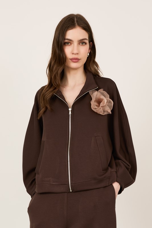 PHILIA LOFT Bomber in felpa con manica balloon e spilla fiore