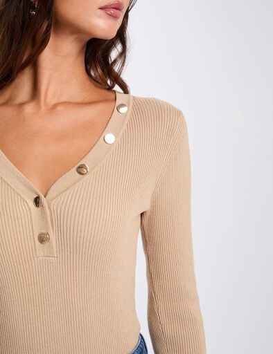 4DE1C7285DB7B5DF3B5E4EC82669DD10_ MORGAN Maglia v a costine con bottoncini sulla scollatura