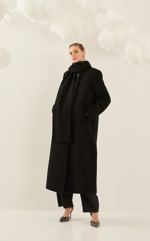 SOUVENIR Cappotto lungo over girocollo con sciarpa applicata