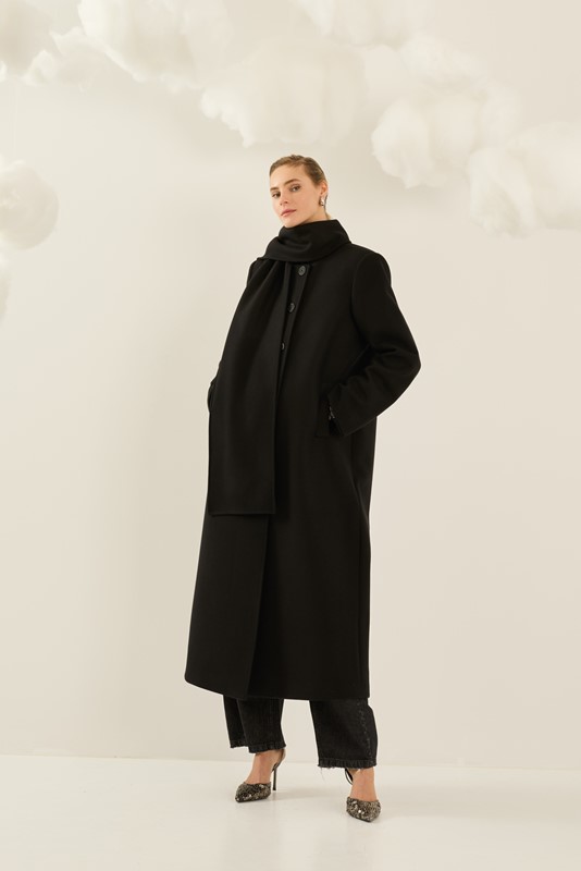 SOUVENIR Cappotto lungo over girocollo con sciarpa applicata
