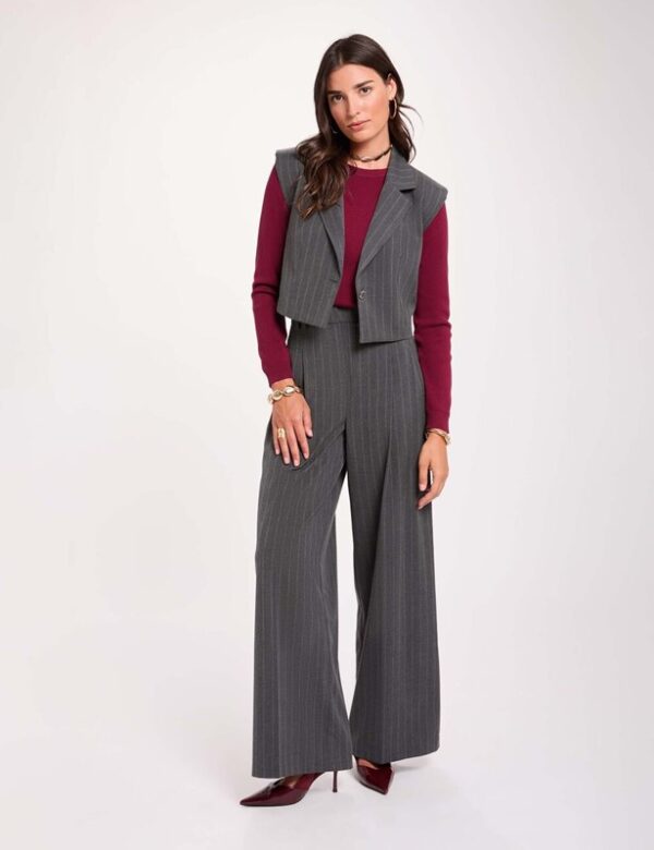 70D7B6E2A4BDA3FB53666557CAE2C92D_ MORGAN Gilet crop gessato 1 bottone con spalline imbottite
