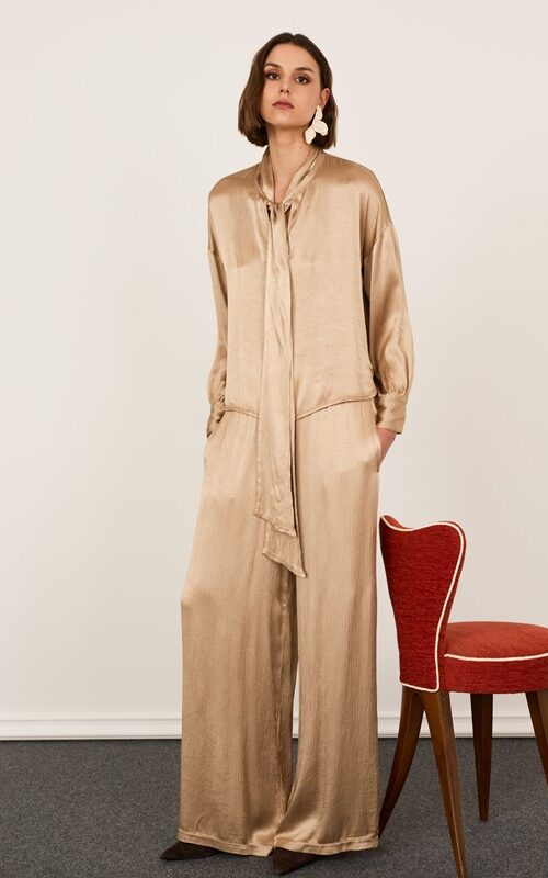 PHILIA LOFT Pantalone con elastico in vita gamba dritta satin goffrato