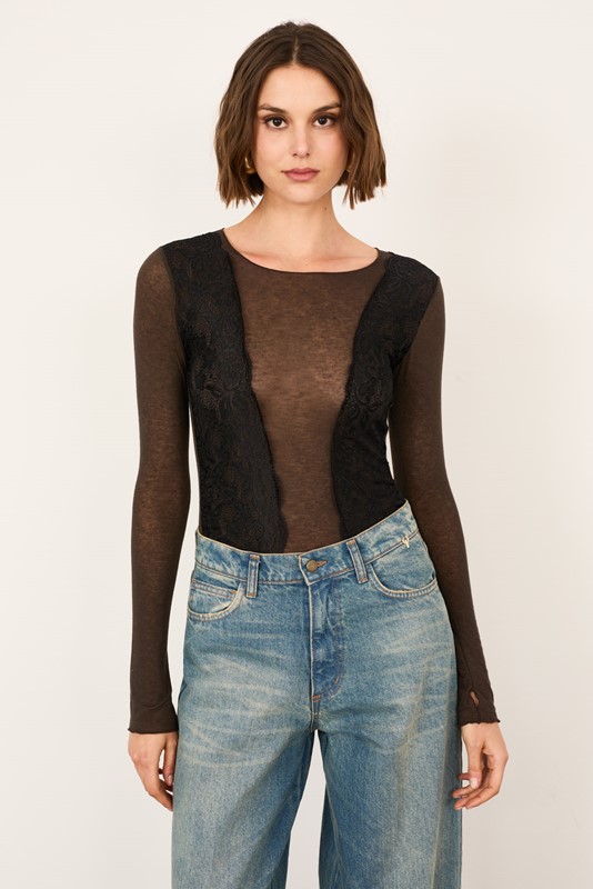 PHILIA LOFT Body girocollo misto cachemire con inserti in pizzo