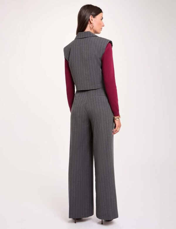 7E3B730C360541F440E26E3E785D91F3_ MORGAN Gilet crop gessato 1 bottone con spalline imbottite