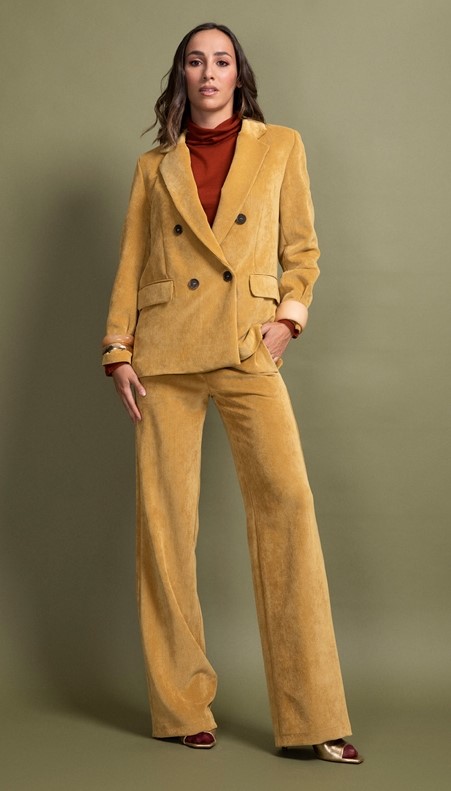 PEPE ROSA Pantalone a palazzo con zip davanti elastico dietro in vellu