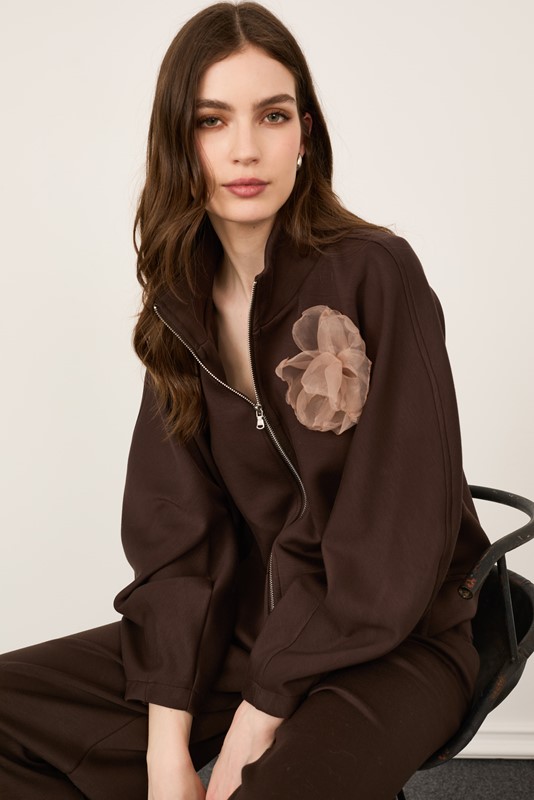 PHILIA LOFT Bomber in felpa con manica balloon e spilla fiore