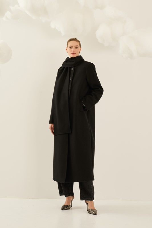 SOUVENIR Cappotto lungo over girocollo con sciarpa applicata