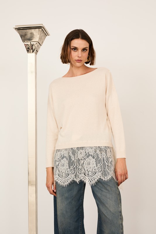 PHILIA LOFT Maglia scollo a barca con pizzo sul fondo