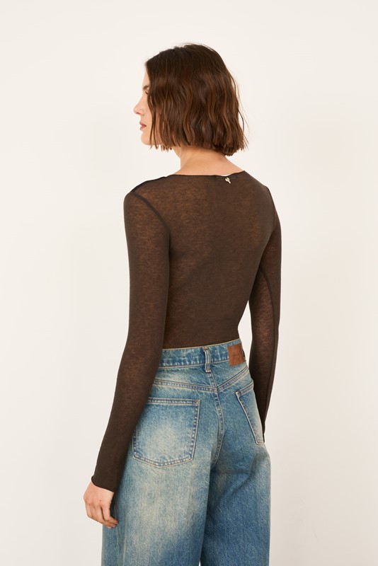PHILIA LOFT Body girocollo misto cachemire con inserti in pizzo