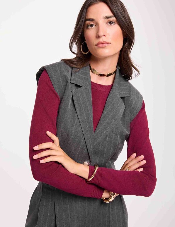 C5A86722F2342A5AB3FEE5961823DBC2_ MORGAN Gilet crop gessato 1 bottone con spalline imbottite