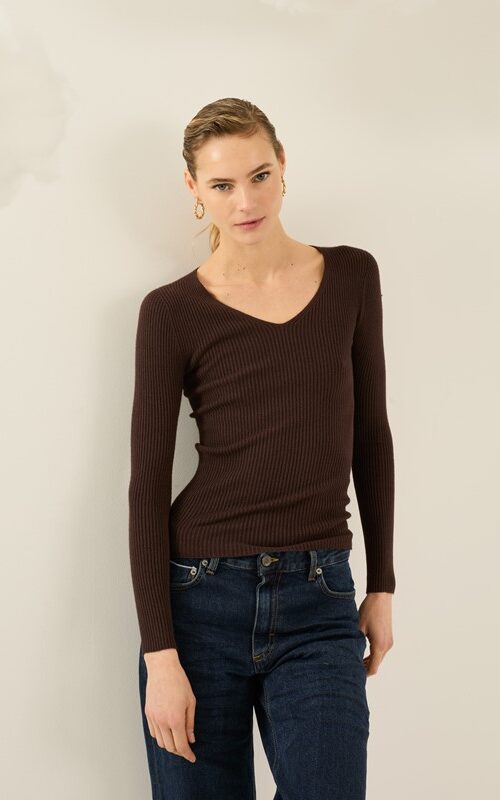 CEAAFD46C6548A4C79EC927AB4DBB918_ SOUVENIR Maglia aderente a costine scollo a v