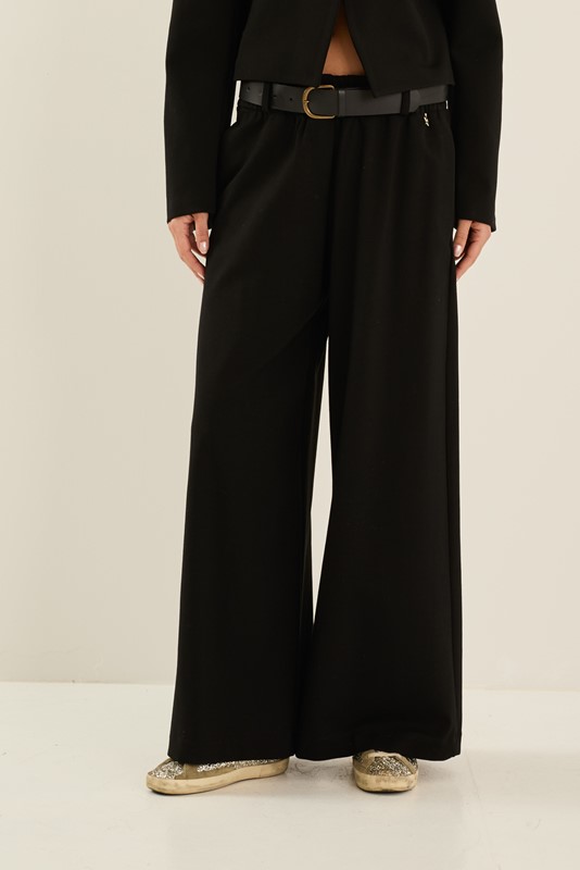 SOUVENIR Pantalone largo con elastico in vita e cintura