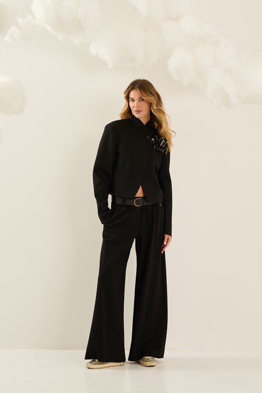 SOUVENIR Pantalone largo con elastico in vita e cintura
