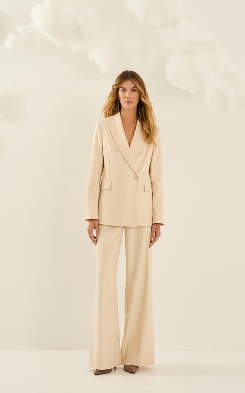 SOUVENIR Pantalone a palazzo gessato con micro pailettes