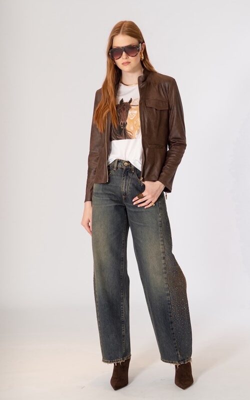 SISTE'S Jeans con banda strass bronzo