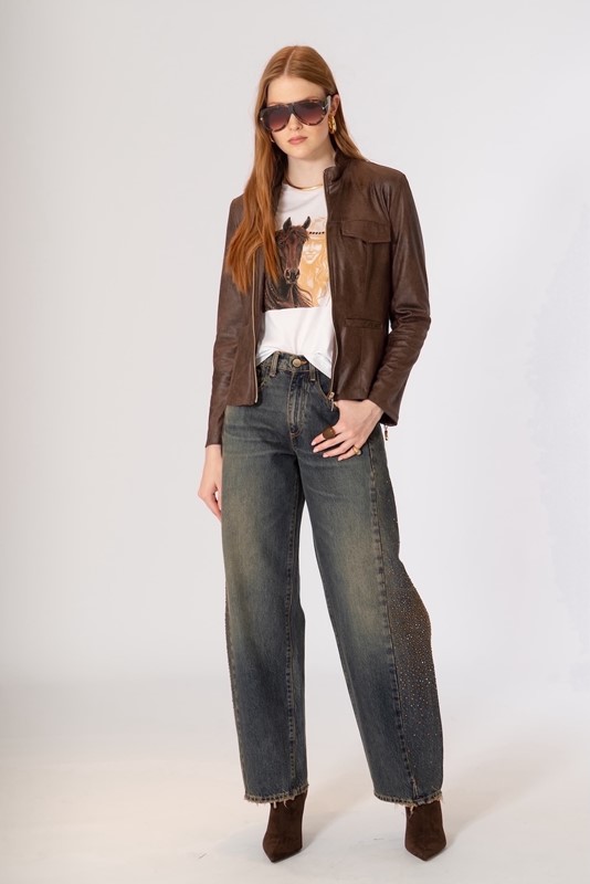 SISTE'S Jeans con banda strass bronzo