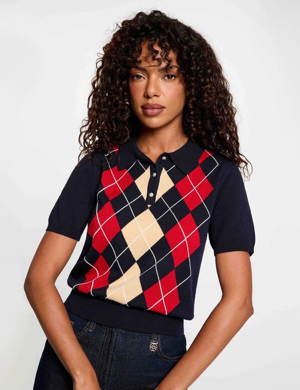 MORGAN Polo in maglia a rombi mezza manica