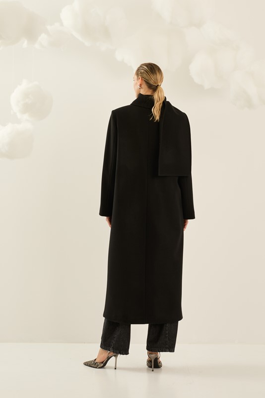 SOUVENIR Cappotto lungo over girocollo con sciarpa applicata